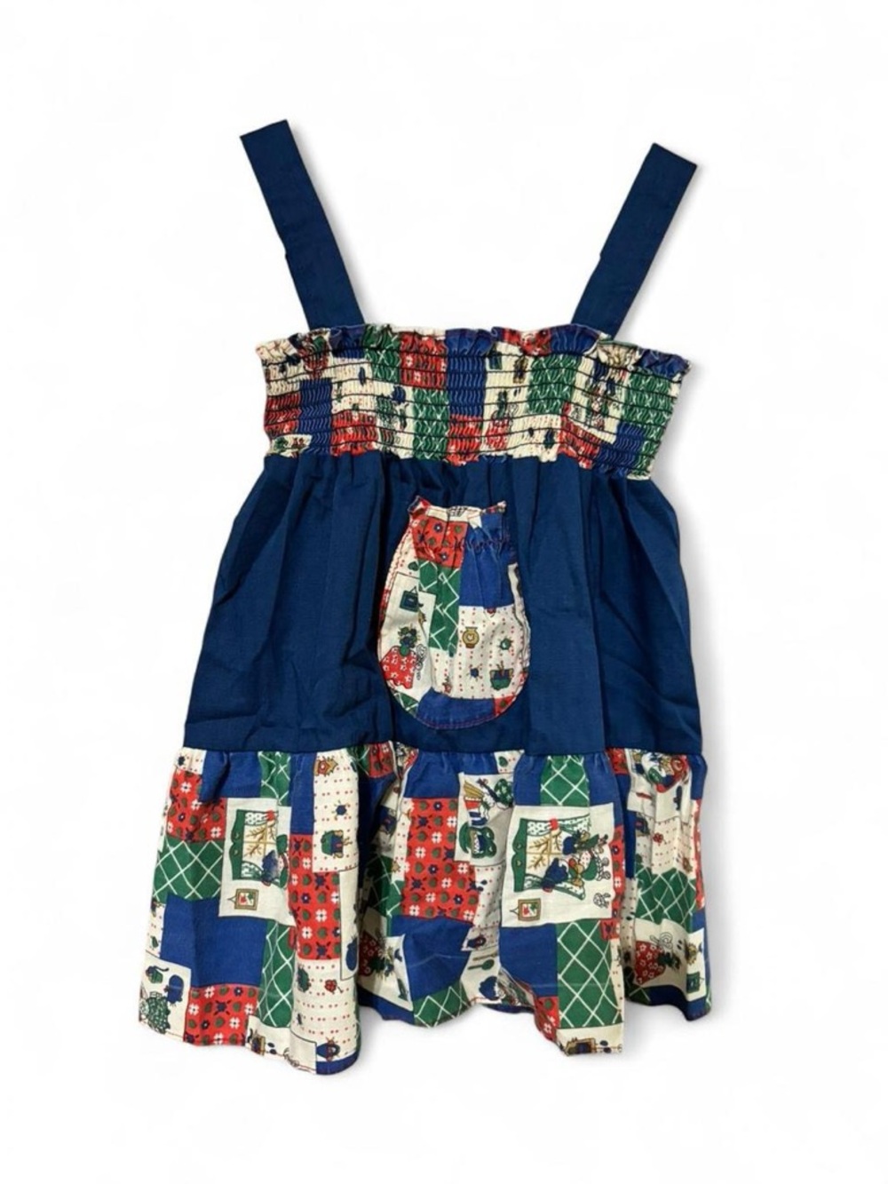 Vintage 80’s Patchwork Navy Tank Top with Smocked Bodice